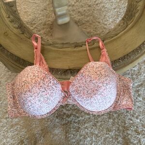 LAURA ASHLEY 38C Underwire Bra Pink Floral Moulded Padded Contour